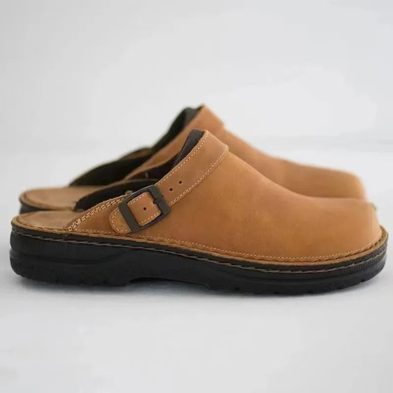Men's Slippers Fashion Big Size48 Leather Casual Slippers Summer Half Slippers for Men Non Slip Beach Shoes Classic Clogs Shoes