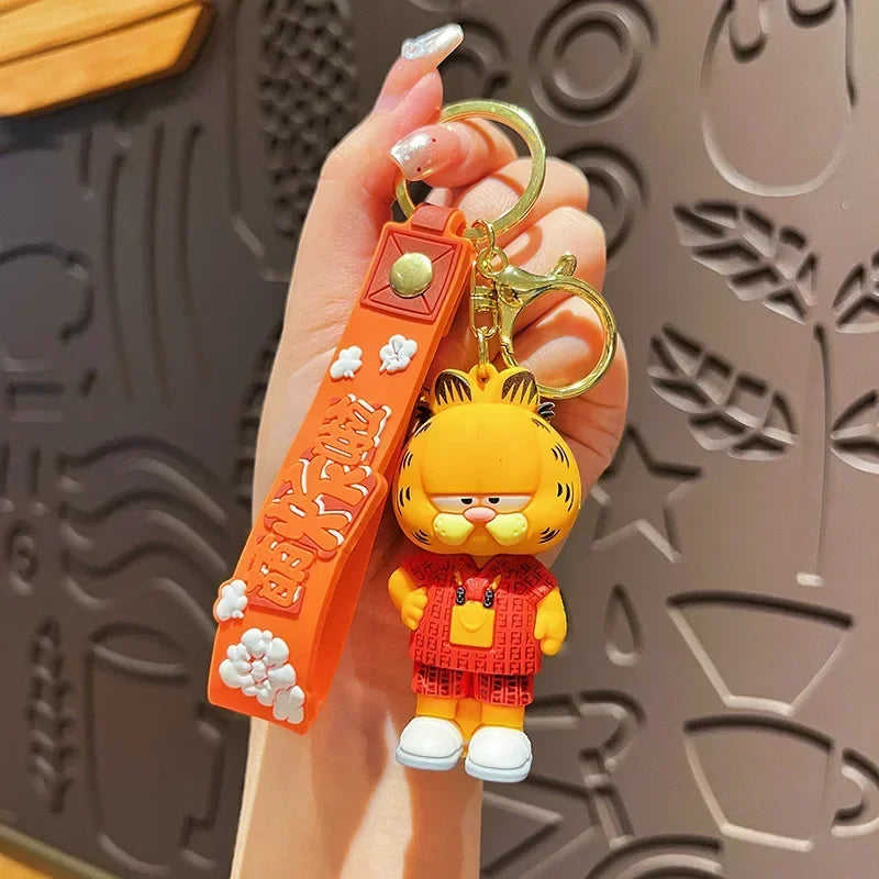 Cartoon Anime Kawaii Garfield Cat Keychain Backpack Pendant Car Key Chain Phone Bag Ornament Jewelry Kids Adult Birthday Gifts
