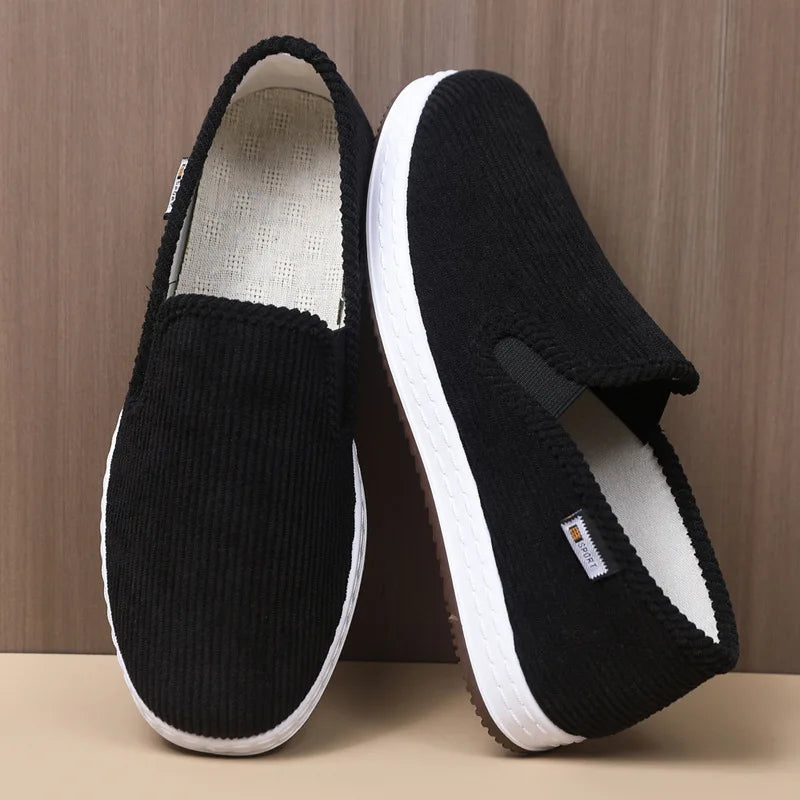 Old Beijing cloth shoes men spring and summer foot slip-off soft sole casual shoes work black cloth shoes men