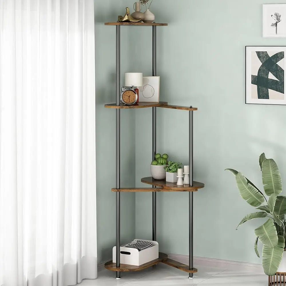 4 Tier Corner Shelf Stand, Freestanding Corner Shelf Unit, Display Corner Table With Shelf, Tall Storage Organizer Ra For