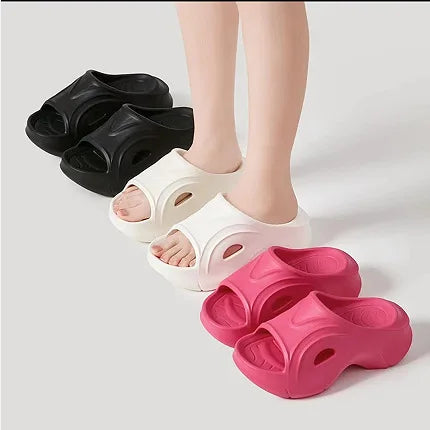 Women's Open-Toe Slides - Deep Tread Non-Slip Sole & Ergonomic Contour, Durable Indoor/Outdoor House Slippers