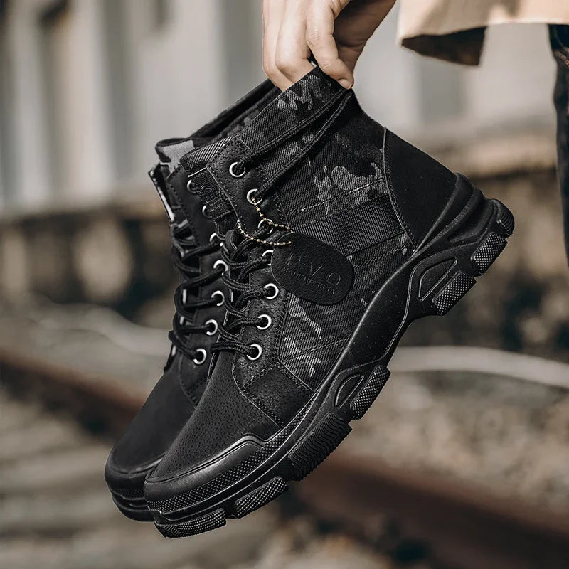 Hiking Boots For Men Autumn High Top Camouflage Desert Casual Flats Mens Boot Breathable Non Slip Work Shoes