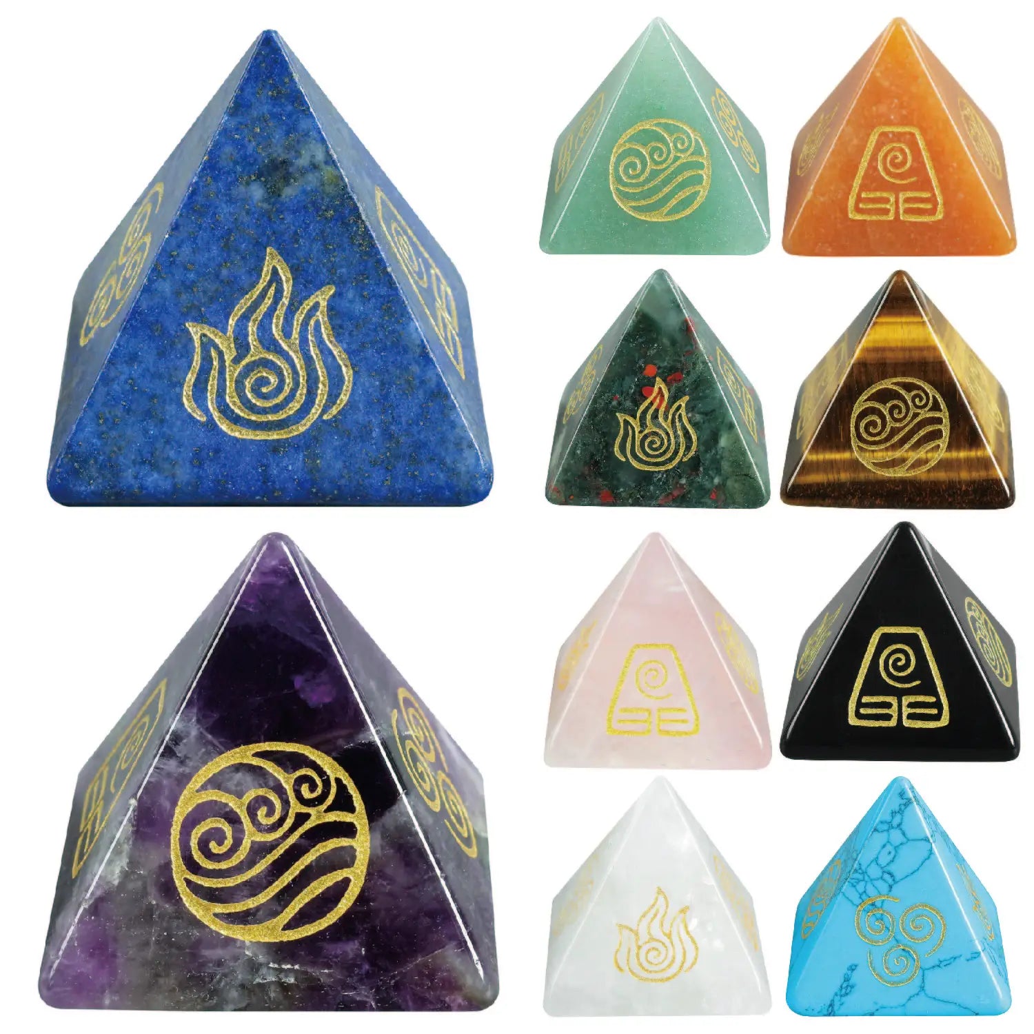 2025 Hot sales Natural Crystal Quartz Amethyst Gem Pyramid Four Element Air Water Fire Earth Symbol Energy Jewelry Healing Stone