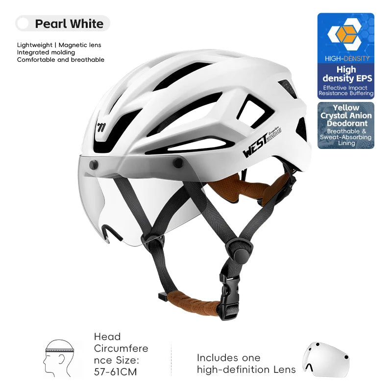 WEST BIKING Magnetic Goggles Bike Helmet Ultralight Aero Cycling Helmet Men Women Electric Scooter Motorcycle Bicycle Helmet