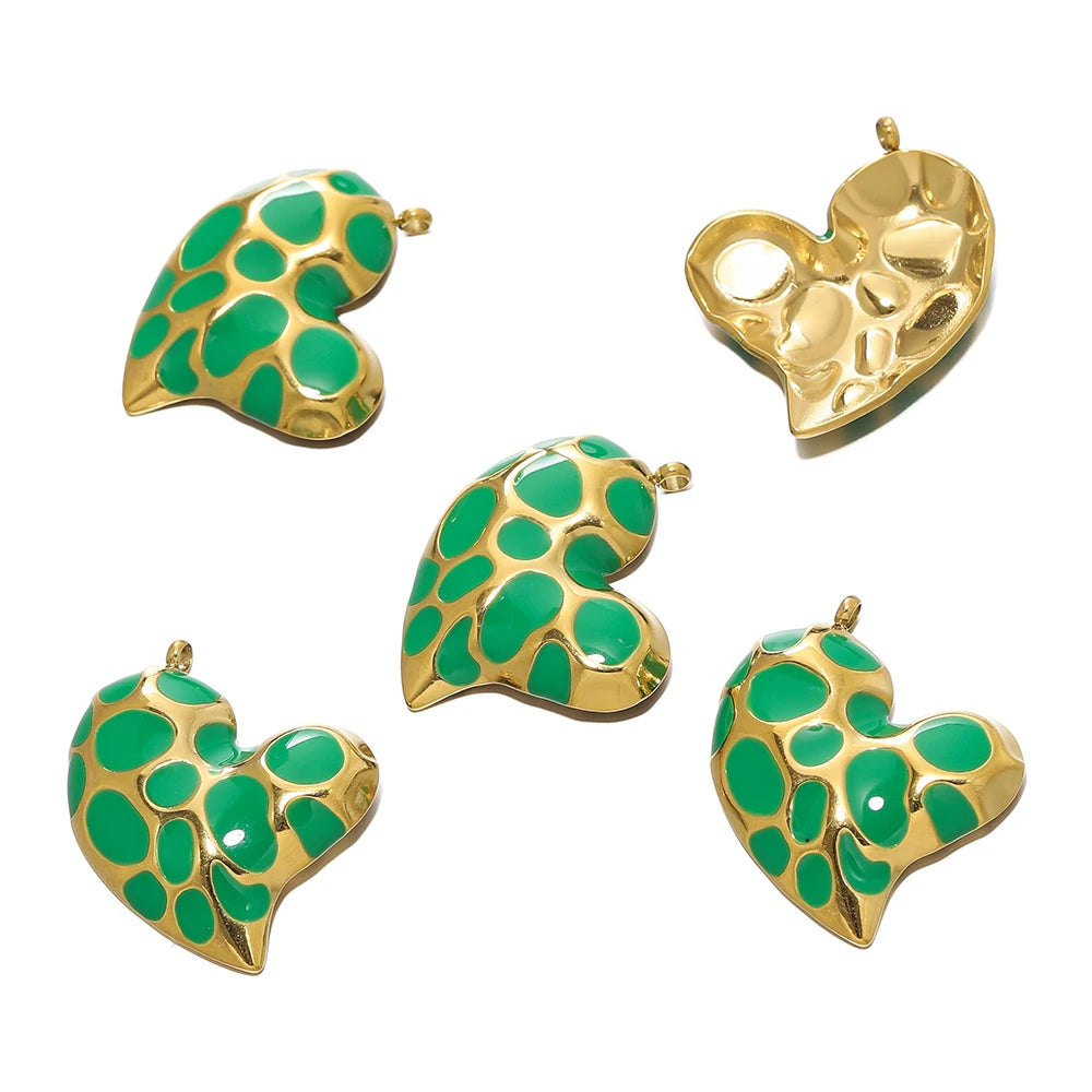 2Pcs/Pack Multicolor Stainless Steel Heart Shape Vintage Pendants for DIY Necklace Earring Bracelet Jewelry Making Supplies