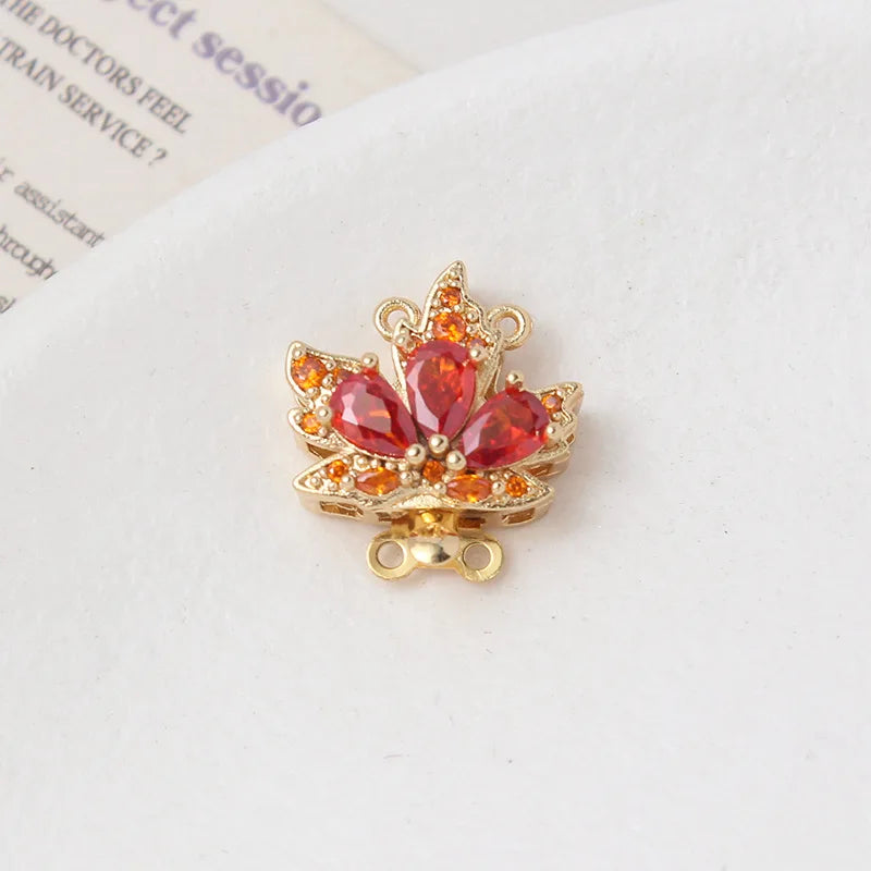 2 Sets 18K Gold Plated Brass Leaf Filigree Necklace Clasps Rhinestone Box  Strand for DIY Bracelet Connectors Jewelry Making