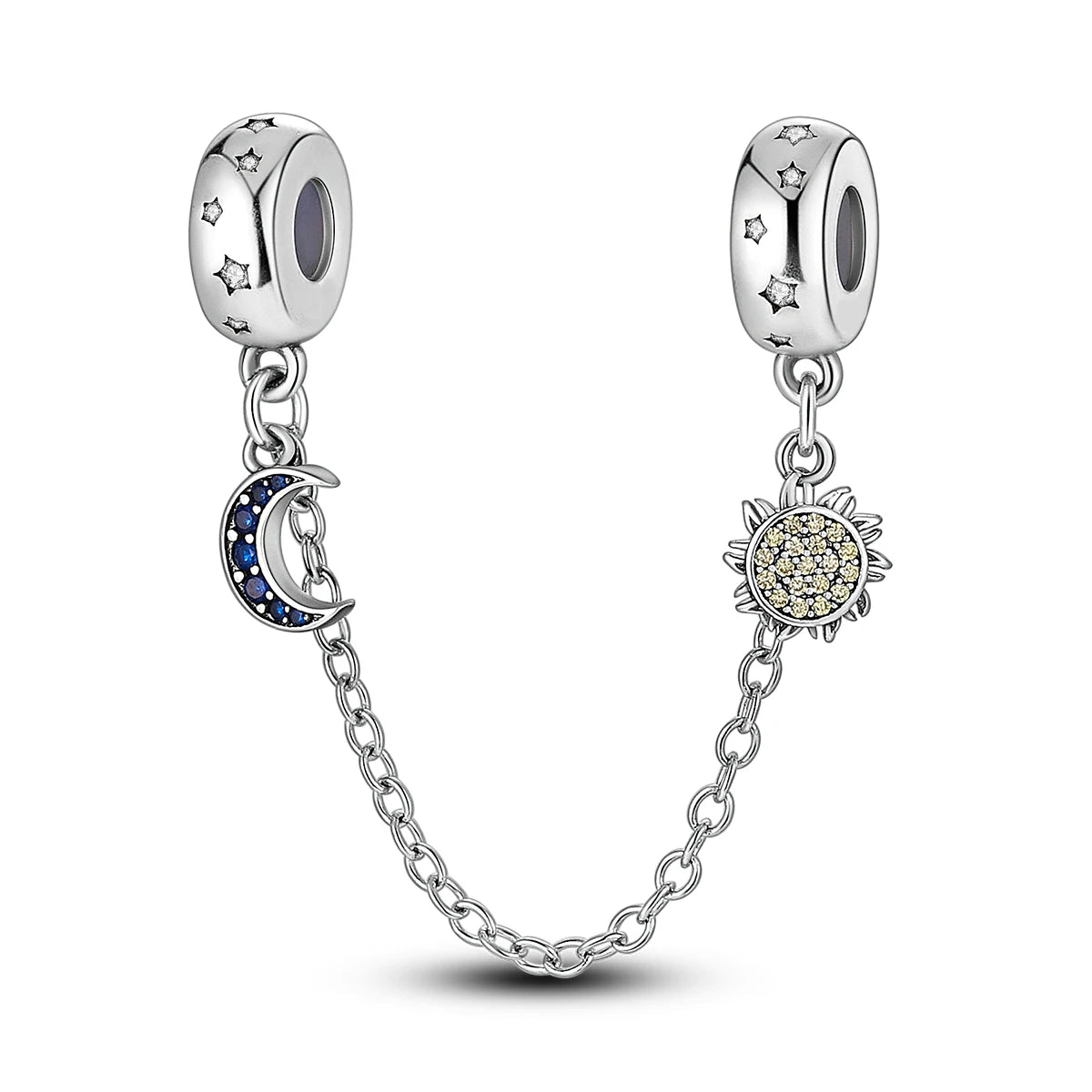 S925 Silver Plated Star Moon Safety Chain Charms Beads Fit Original Bracelet Fine DIY Birthday Jewelry