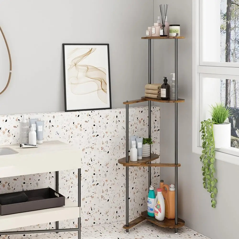 4 Tier Corner Shelf Stand, Freestanding Corner Shelf Unit, Display Corner Table With Shelf, Tall Storage Organizer Ra For