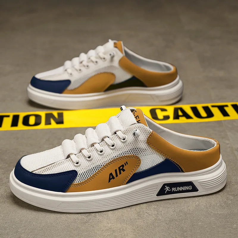 Half Slippers Men Low-top Canvas Shoes Casual Breathable Sneakers Korean Style Autumn Lace Up Casual Non-slip Trainers