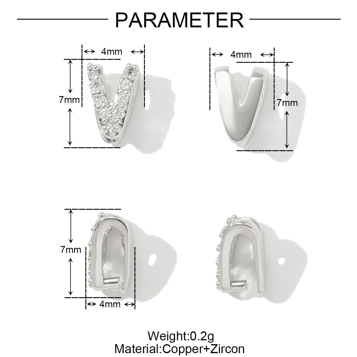 10pcs/Lot Fashion Copper Zircon V Shaped Pinch Bail Clasps Melon Seeds Clips For DIY Necklace Pendant Women Jewelry