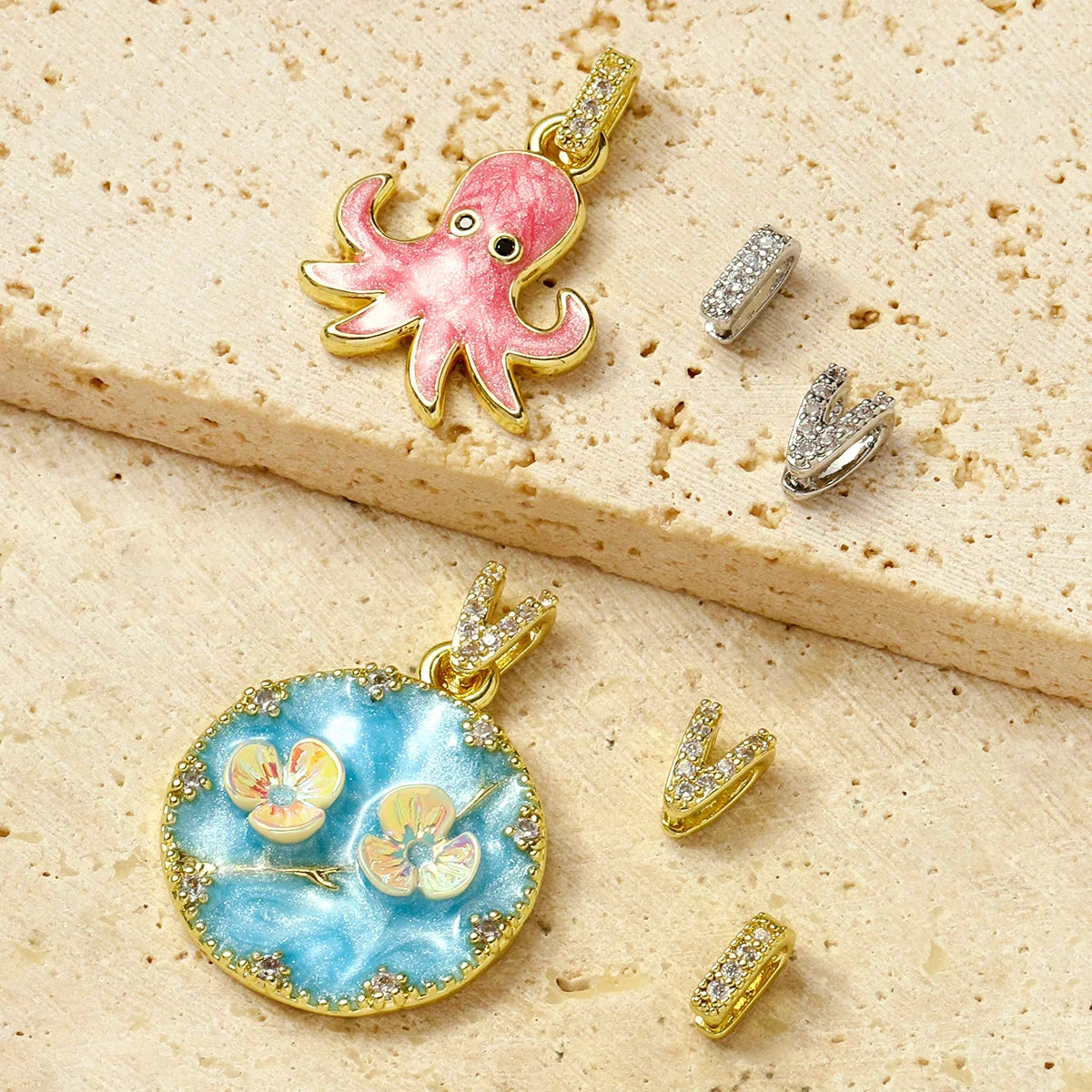 10pcs/Lot Fashion Copper Zircon V Shaped Pinch Bail Clasps Melon Seeds Clips For DIY Necklace Pendant Women Jewelry