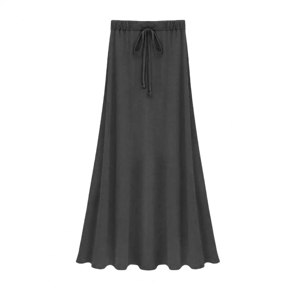 Maxi Skirt forAdjustable Drawstring High Waist Side Slit Large Hem Long Skirt Solid Color A-Line Skirt