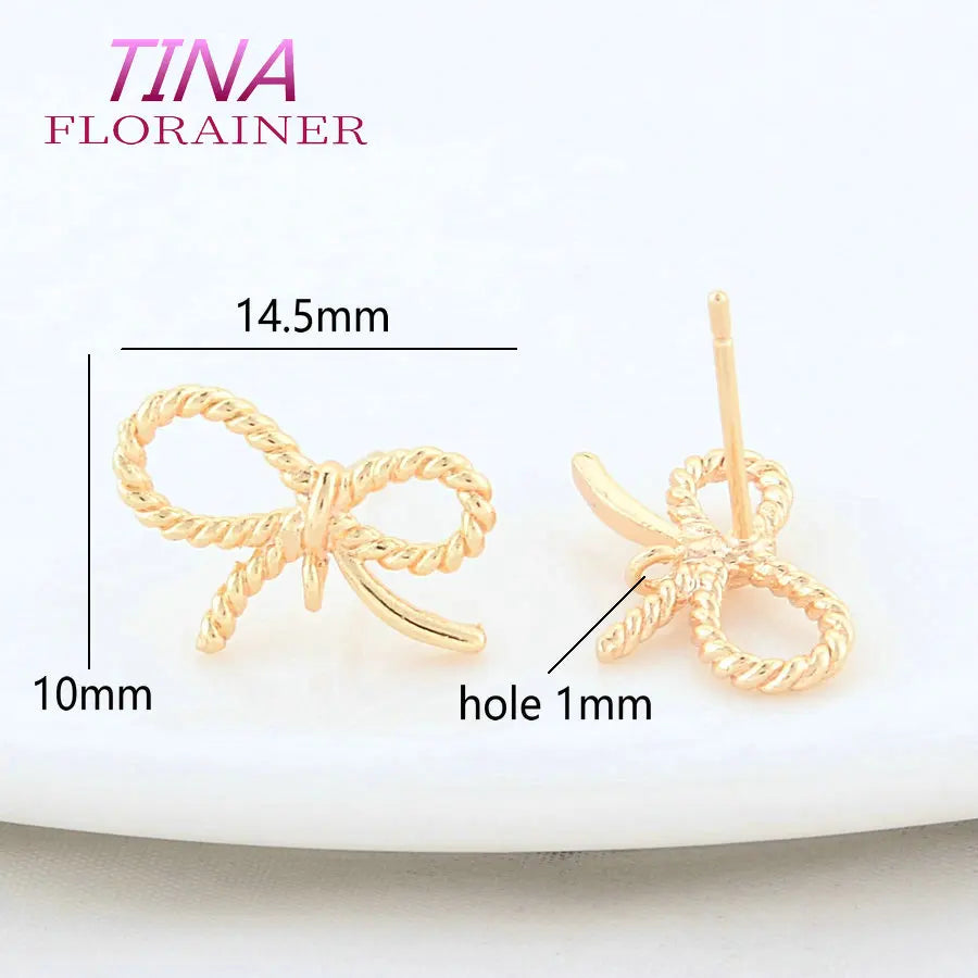 6PCS 10*14.5MM 18K Gold Color Plated Brass Bowknot Stud Earrings Pins High Quality Diy Jewelry Findings Accessories