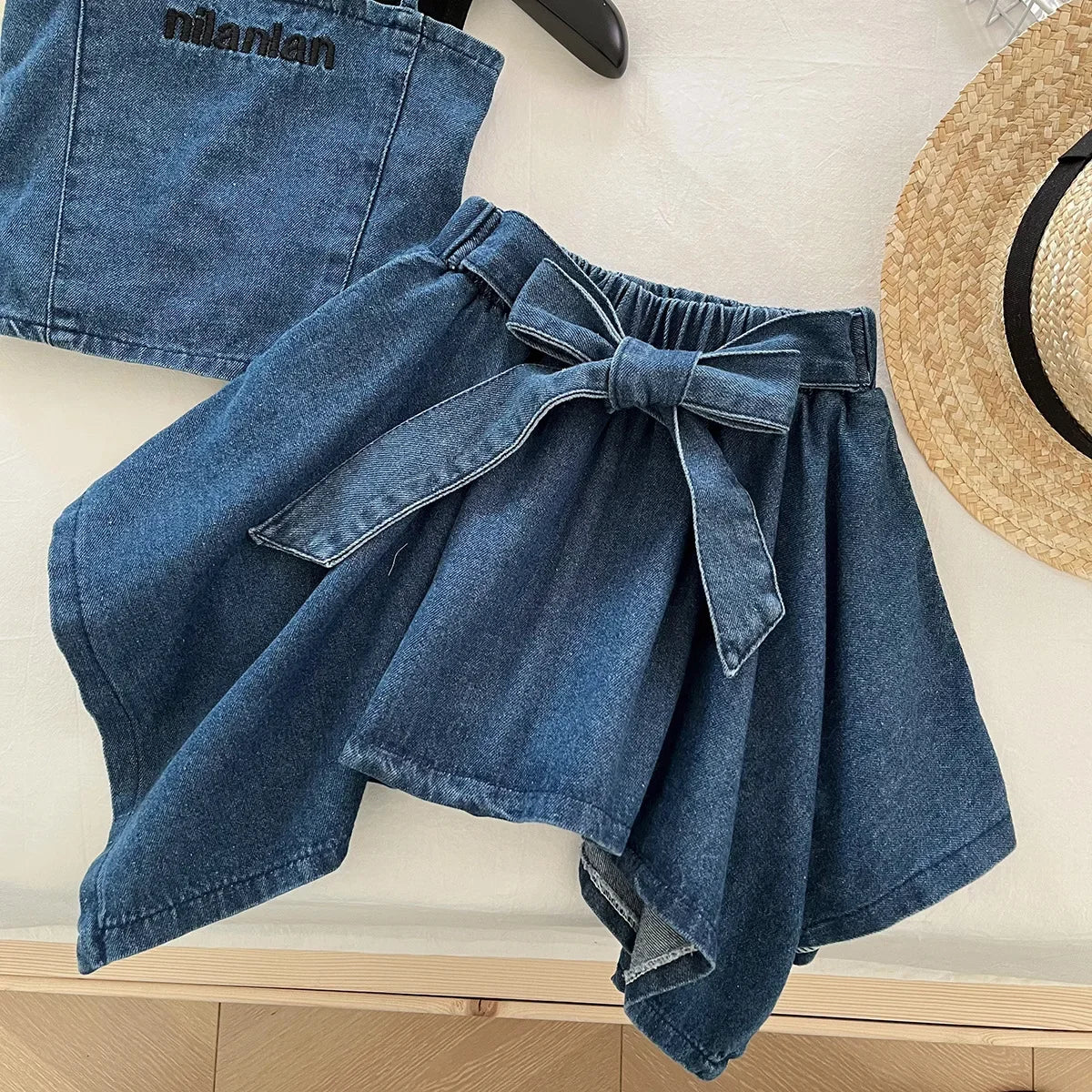 3PCS Summer Fashion Denim Style Toddler Girl Denim Set Embroidered Top & Skirt Cute Trendy Outfit 2-10 Years Old Girls Outfit