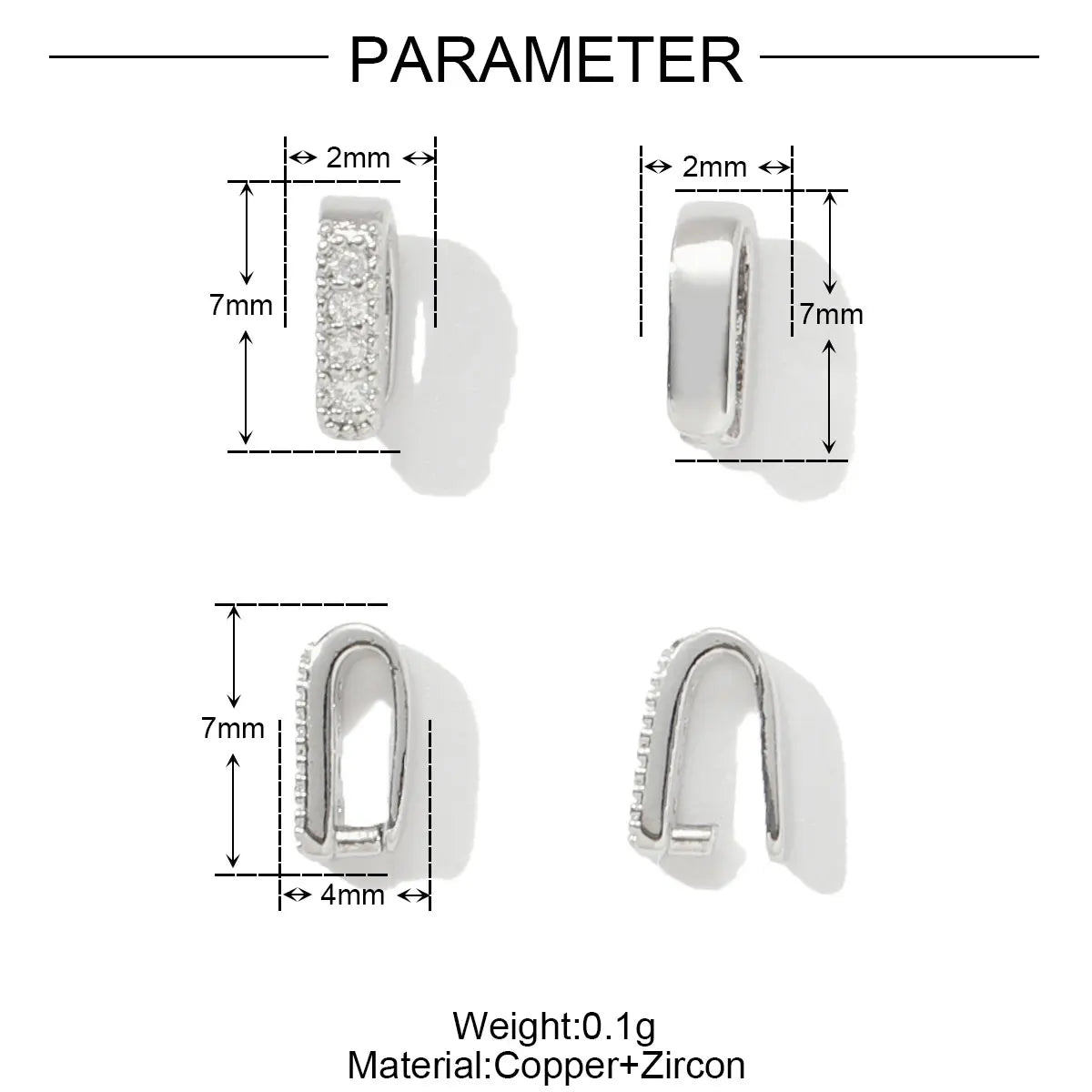 10pcs/Lot Fashion Copper Zircon V Shaped Pinch Bail Clasps Melon Seeds Clips For DIY Necklace Pendant Women Jewelry