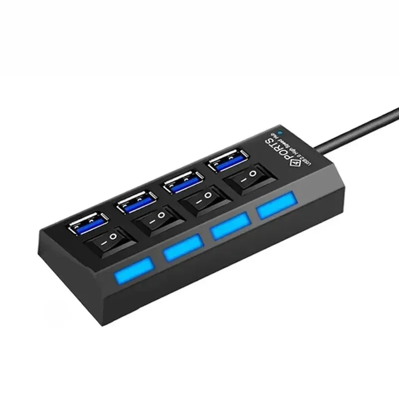 USB 2.0 Hub 4/7 Port Splitter Power Adapter With ON/OFF Switch Multiple Expander HUB For PC Laptop MacBook Desktop Accessories