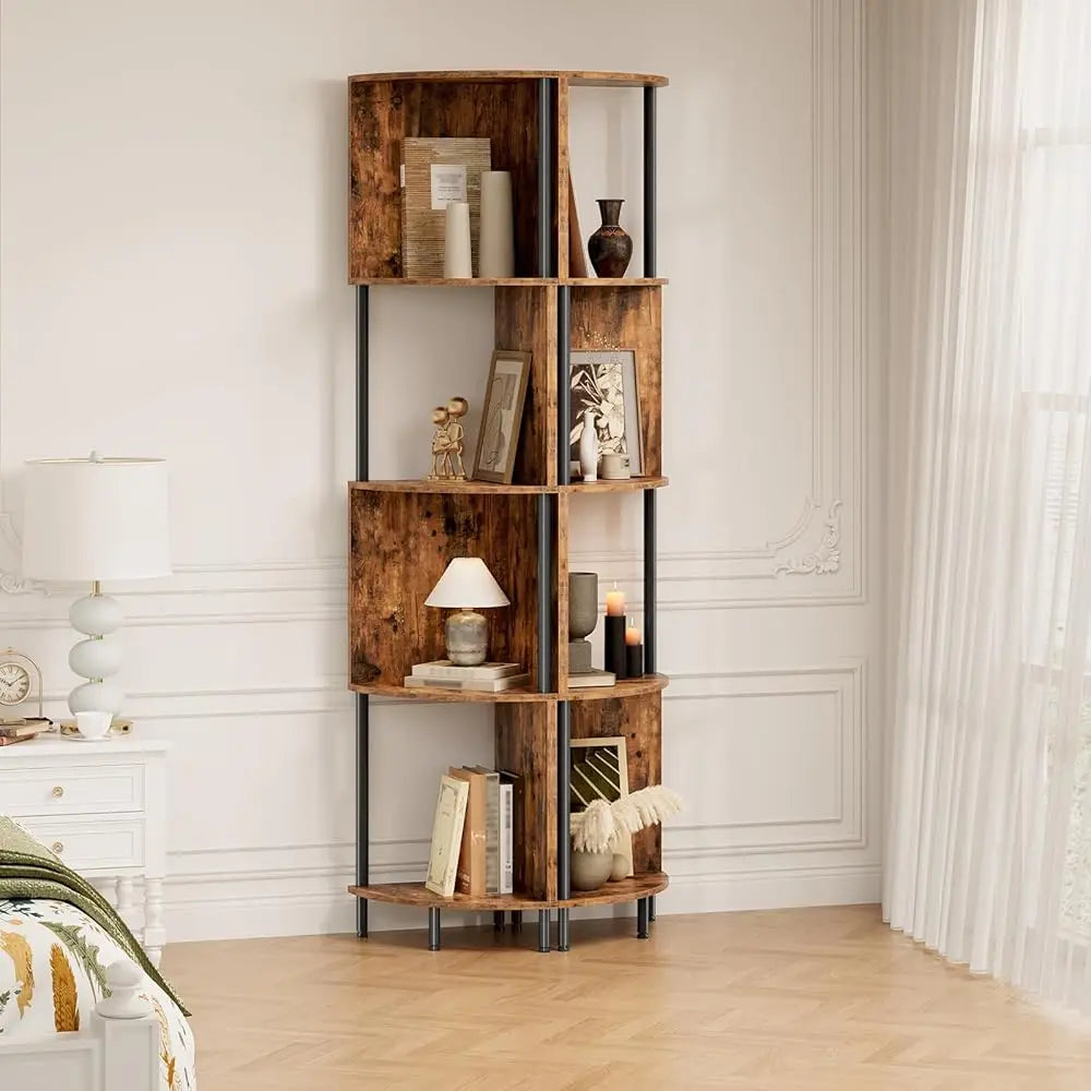 Corner Shelf Stand, 5-Tier Corner Bookshelf, Industrial Corner Shelf Display Rack, Tall Plant Stand Corner Bookcase For Small