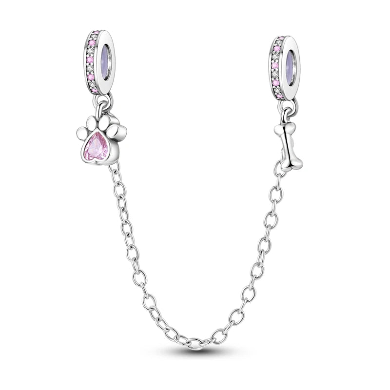 S925 Silver Plated Star Moon Safety Chain Charms Beads Fit Original Bracelet Fine DIY Birthday Jewelry