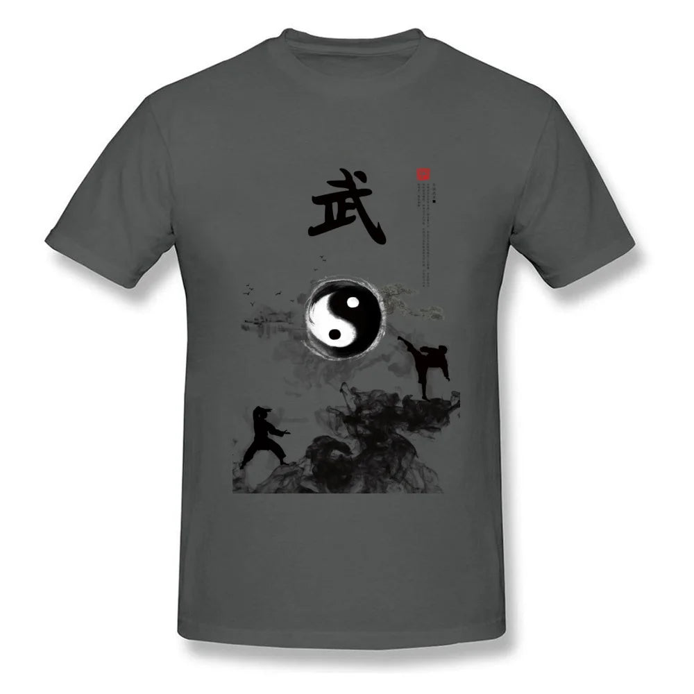 Yin Yang Kung Fu Chinese Traditional Water Ink Painting Men White T-shirt Short Sleeve Cotton T Shirt Unique Design