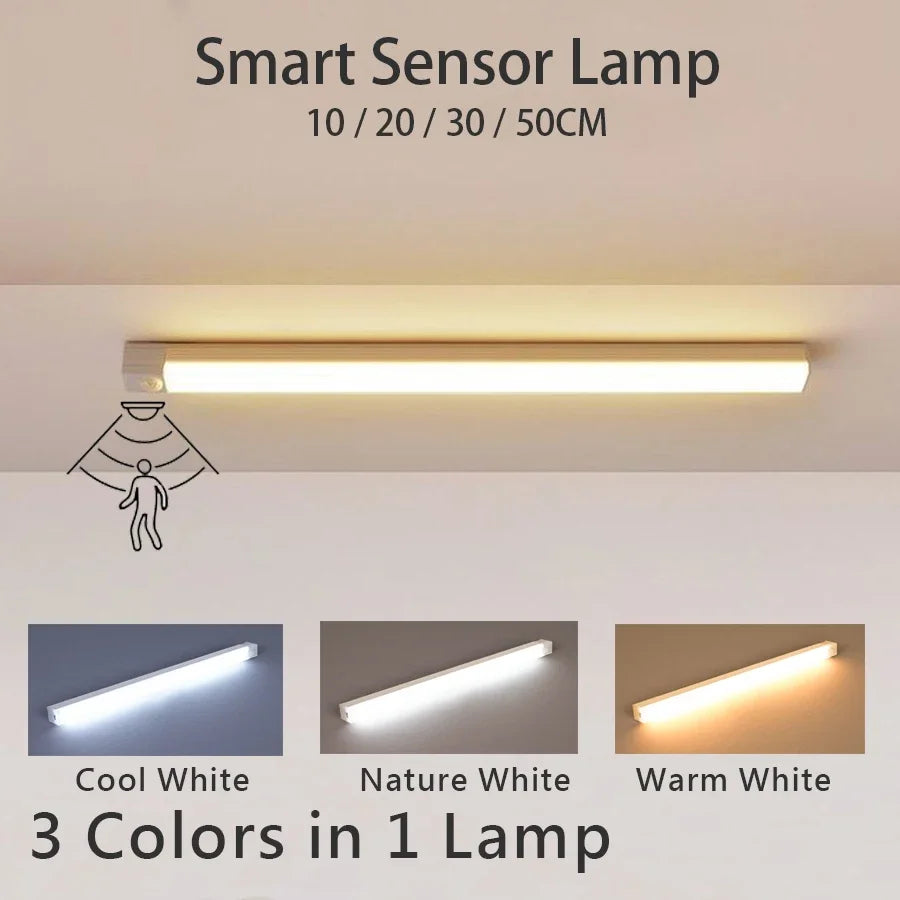 LED Motion Sensor Light Rechargeable Induction Night Light Portable Cordless Magnetic Cabinet Lamp for Kitchen Room Bedside