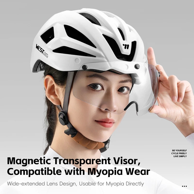 WEST BIKING Magnetic Goggles Bike Helmet Ultralight Aero Cycling Helmet Men Women Electric Scooter Motorcycle Bicycle Helmet