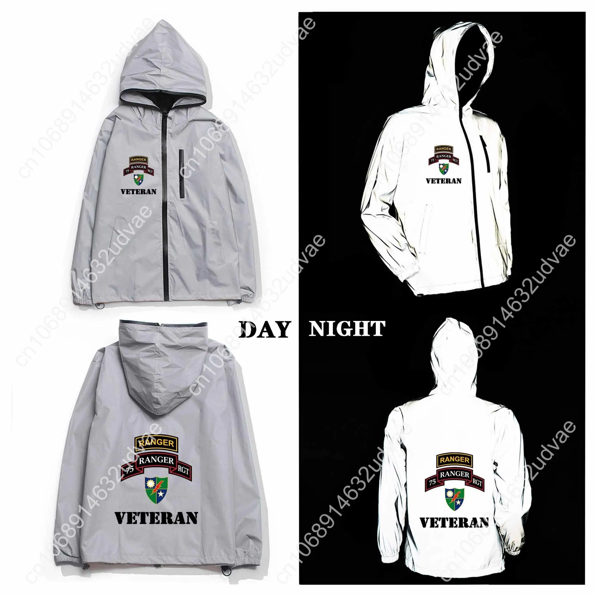 Army 75th Ranger Veteran Reflective Jacket Mens Womens Coat Hooded Windbreaker Runing Pocket Jackets Zipper Customized Hoodie