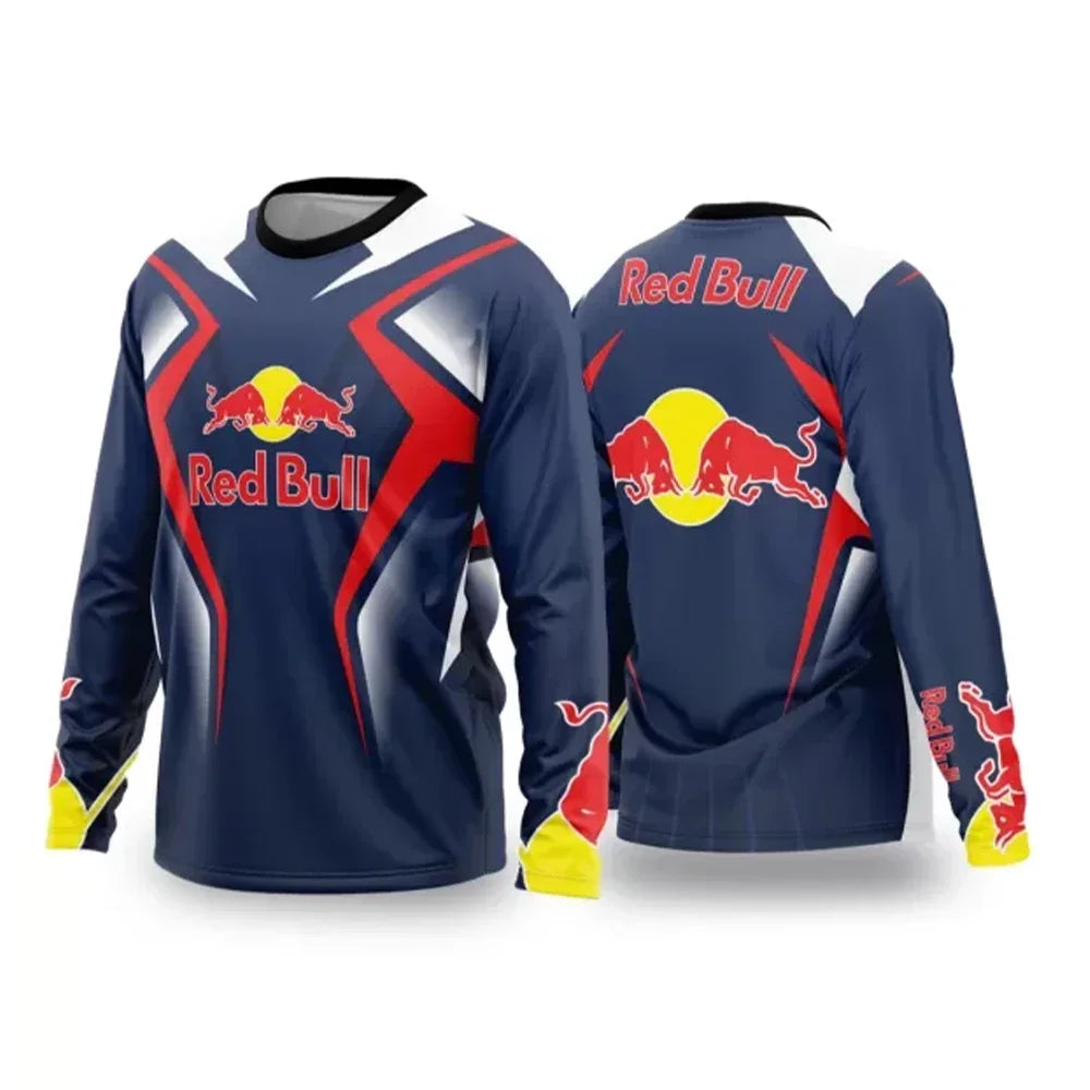 2025 SpringAutumn Red Bull Summer Fitness Quick Dry Breathable Training Shirt Hot Sale Men's Long Sleeve Loose Oversized T-shirt
