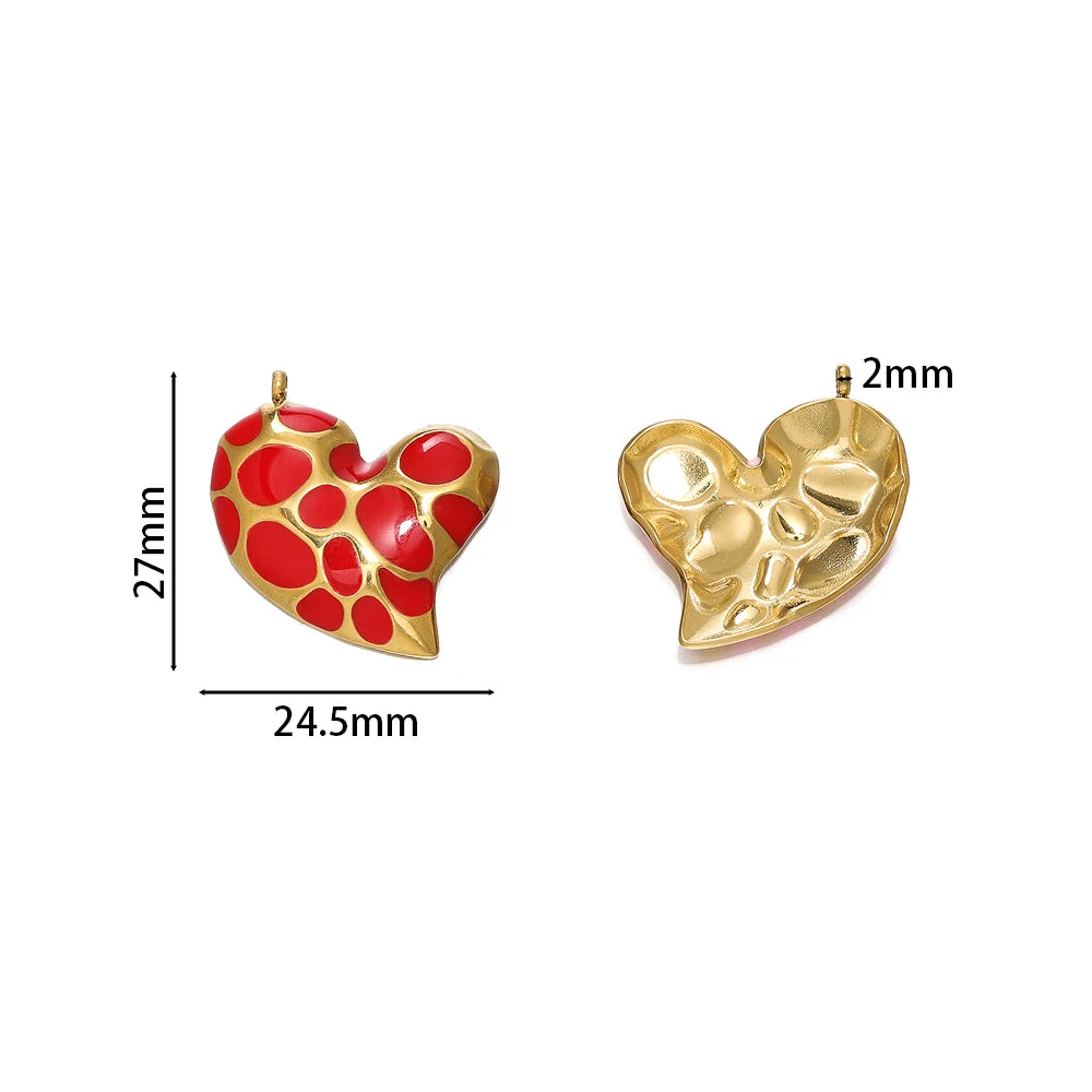 2Pcs/Pack Multicolor Stainless Steel Heart Shape Vintage Pendants for DIY Necklace Earring Bracelet Jewelry Making Supplies