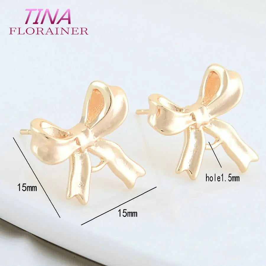 6PCS 10*14.5MM 18K Gold Color Plated Brass Bowknot Stud Earrings Pins High Quality Diy Jewelry Findings Accessories