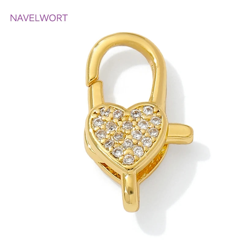 18K Gold Plated Inlaid Zircon Heart Lobster Clasps,Connectors For Jewelry,Clasp For Bracelet,DIY Jewelry Making Accessories