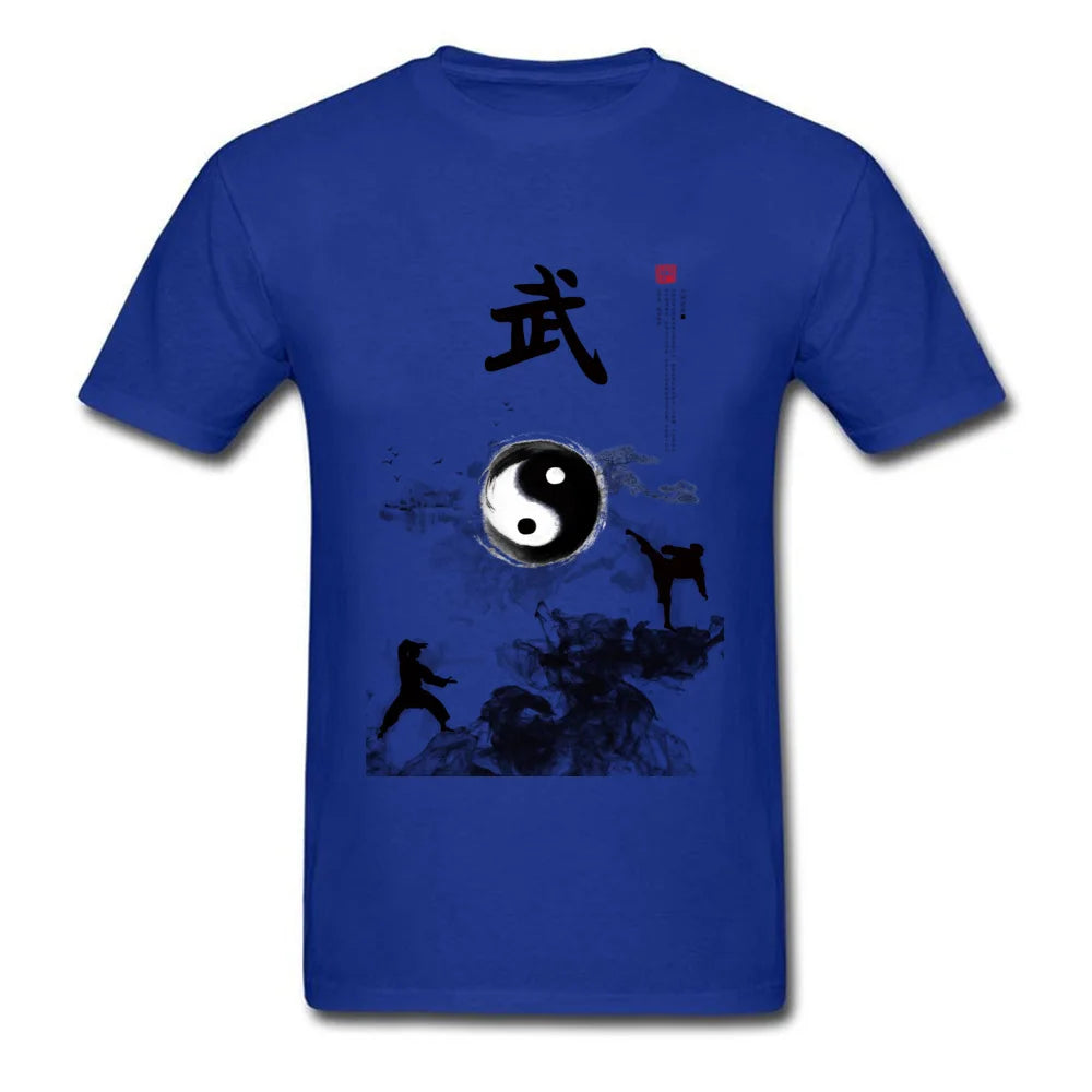 Yin Yang Kung Fu Chinese Traditional Water Ink Painting Men White T-shirt Short Sleeve Cotton T Shirt Unique Design