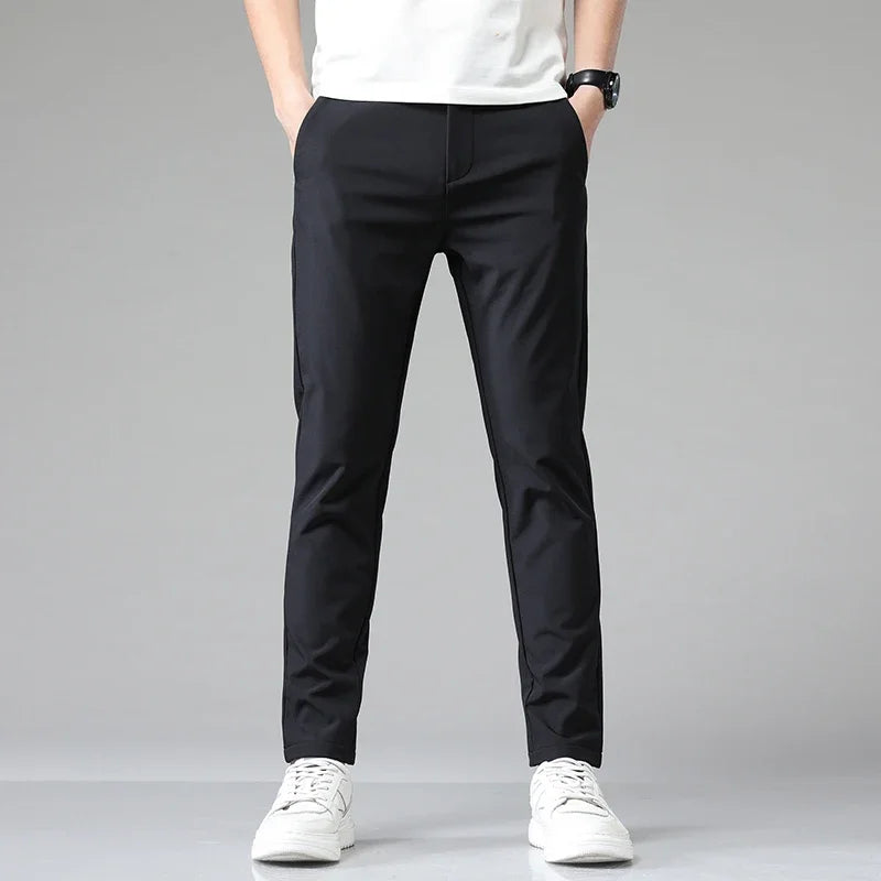 Summer Thin Business Stretch Slim Fit Elastic Waist Men's Casual Pants Jogger Korean Classic Blue Black Gray Brand Trousers Male