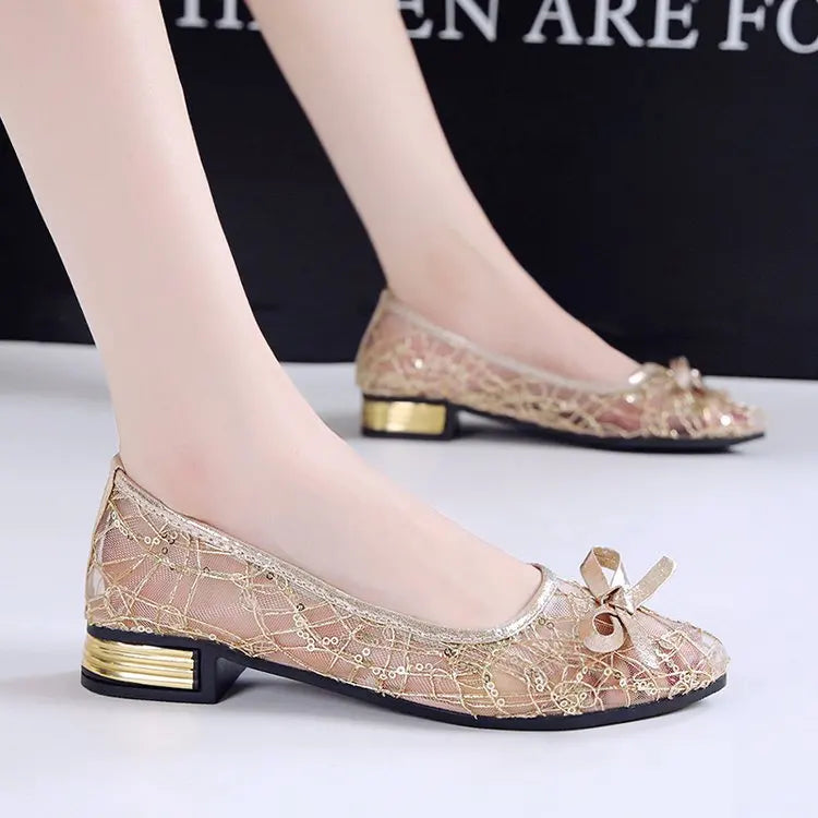2025 Summer Casual Fashion womens shoes Pointed Toe Low Heel Solid Color Comfortable Non-slip Wear-resistant Bow Women's Shoes