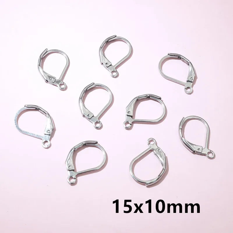 30pcs 14x12mm 15x10mm No Fade Stainless Steel French Lever Earring Hooks Clips DIY Earwire Earrings Jewelry Findings Accessories