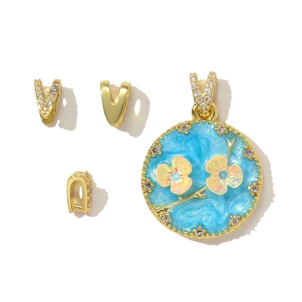 10pcs/Lot Fashion Copper Zircon V Shaped Pinch Bail Clasps Melon Seeds Clips For DIY Necklace Pendant Women Jewelry