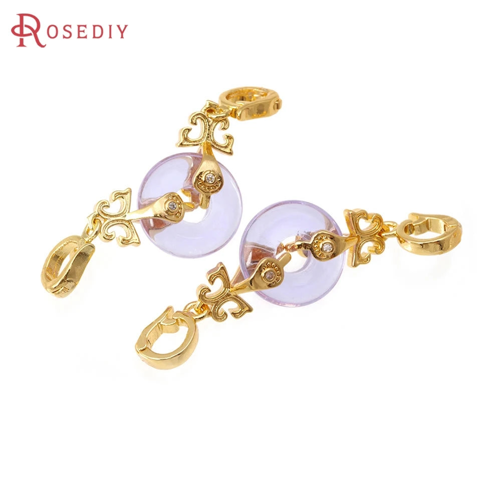 2 Sets 18K Gold Color Brass Zircon and Glass Round Connector for Necklaces Bracelet Clasps High Quality Diy Making Accessories