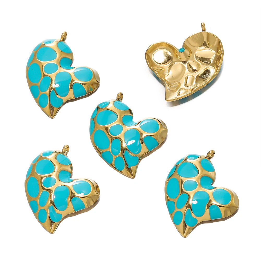 2Pcs/Pack Multicolor Stainless Steel Heart Shape Vintage Pendants for DIY Necklace Earring Bracelet Jewelry Making Supplies