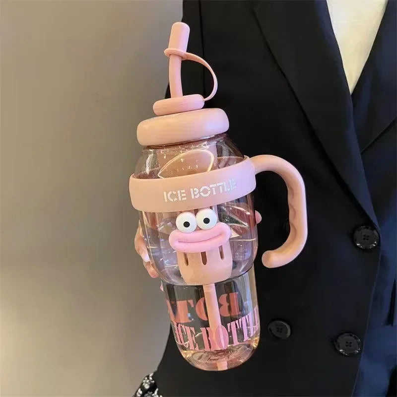 1100ML Sports Water Bottle Cute Aesthetic Large Capacity Water Cup for Women Summer Home Outdoor Portable Straw Cup