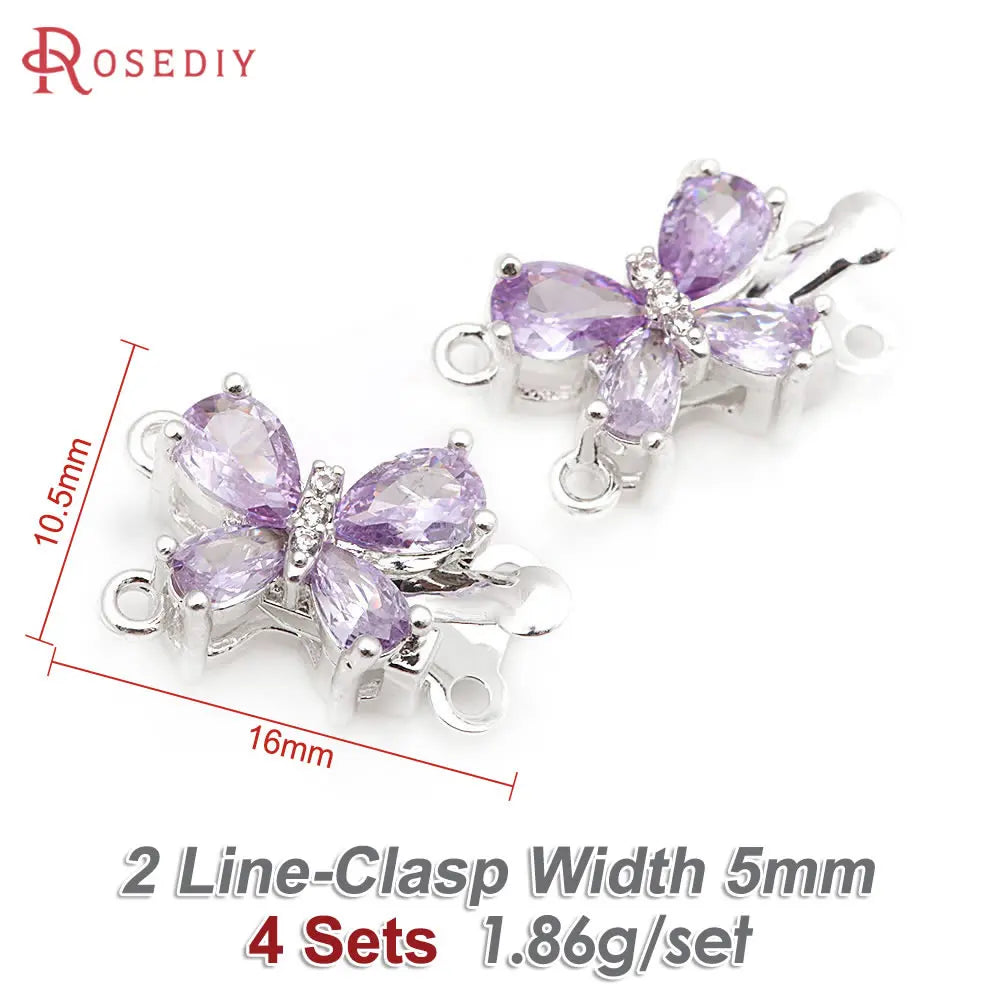 4 Sets 18K Gold Color Brass and Zircon Butterfly 1 Line and 2 Line Necklaces Connect Clasps Diy Jewelry Making Accessories
