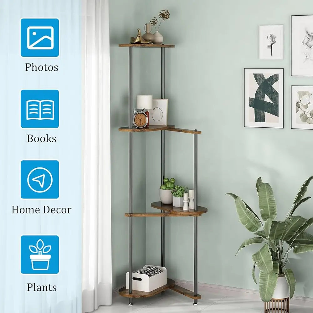 4 Tier Corner Shelf Stand, Freestanding Corner Shelf Unit, Display Corner Table With Shelf, Tall Storage Organizer Ra For