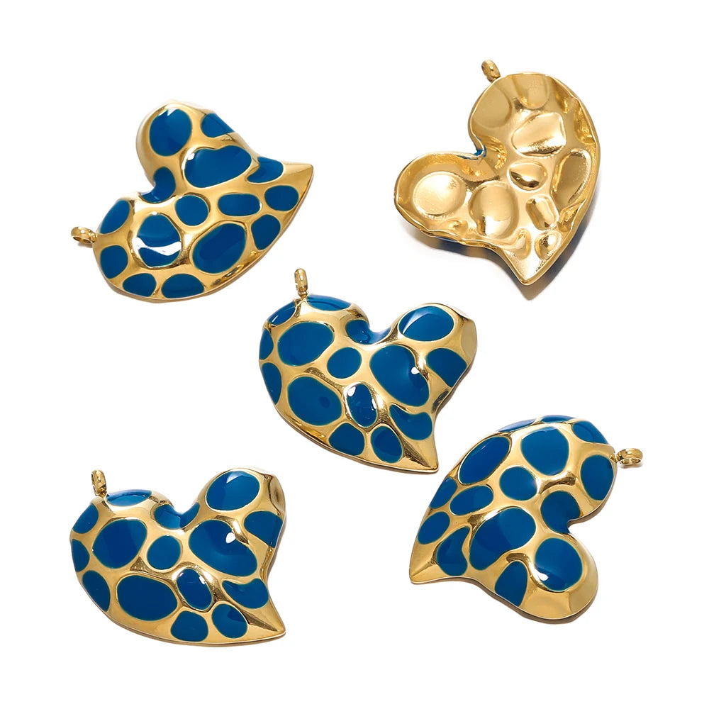 2Pcs/Pack Multicolor Stainless Steel Heart Shape Vintage Pendants for DIY Necklace Earring Bracelet Jewelry Making Supplies