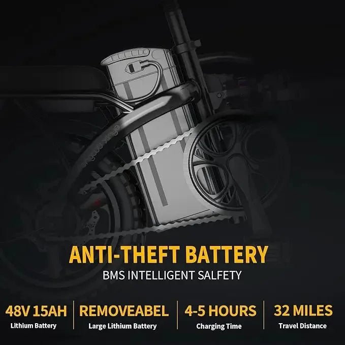 400W Motor 22MPH Max Speed, 14” Tire, 48V 15AH Removable Battery for Electric Bike, Multi-Shock Absorption, City Commuter