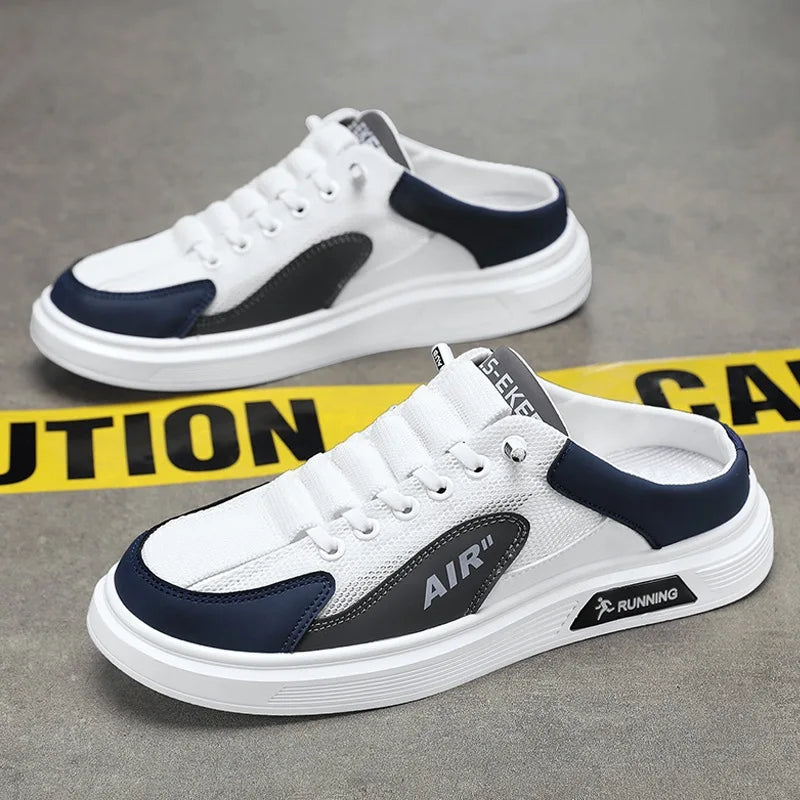 Half Slippers Men Low-top Canvas Shoes Casual Breathable Sneakers Korean Style Autumn Lace Up Casual Non-slip Trainers