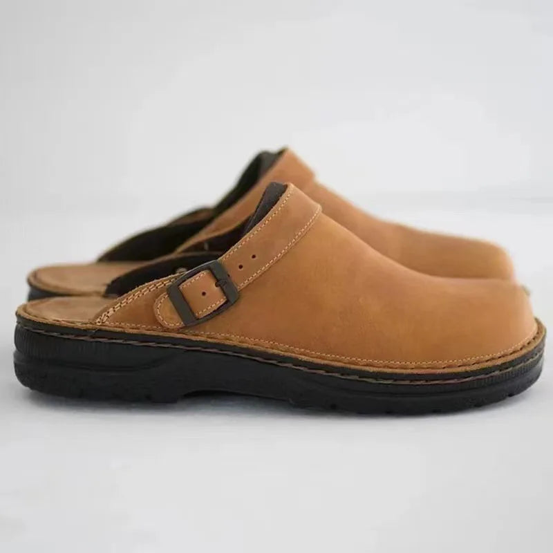 Men's Slippers Fashion Big Size48 Leather Casual Slippers Summer Half Slippers for Men Non Slip Beach Shoes Classic Clogs Shoes