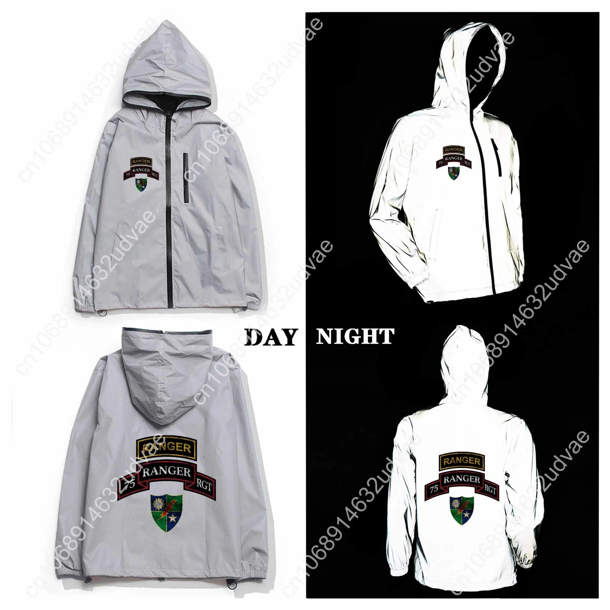 Army 75th Ranger Veteran Reflective Jacket Mens Womens Coat Hooded Windbreaker Runing Pocket Jackets Zipper Customized Hoodie