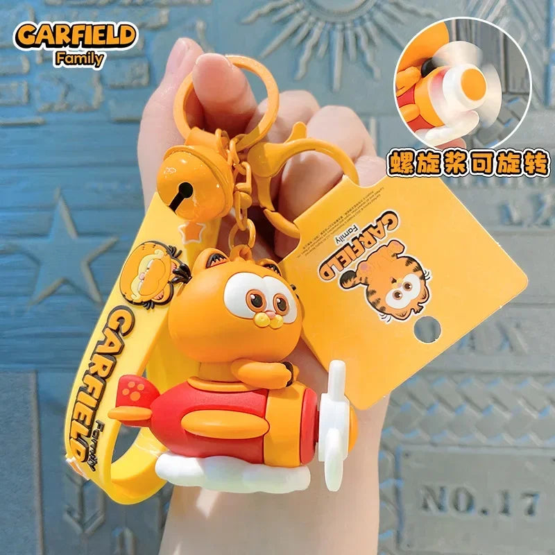 Anime Kawaii Garfield Action Figure Keychain Creative Rotating Aircraft Series Bag Pendant Cute Cartoon Garfield Model Toy Gift