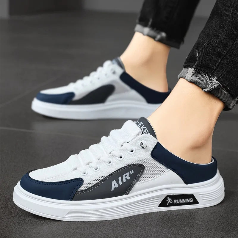 Half Slippers Men Low-top Canvas Shoes Casual Breathable Sneakers Korean Style Autumn Lace Up Casual Non-slip Trainers