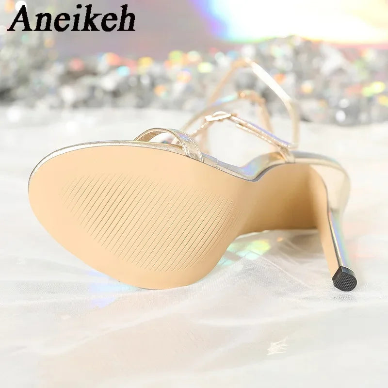 Aneikeh Bohemian Style Fashion Colour Gem Strap Designer High Heels Gladiator Sandals Women Summer Open Toe Wedding Banquet Shoe