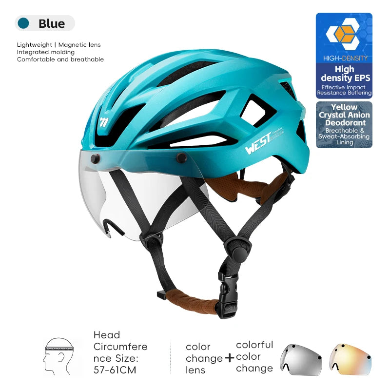 WEST BIKING Magnetic Goggles Bike Helmet Ultralight Aero Cycling Helmet Men Women Electric Scooter Motorcycle Bicycle Helmet