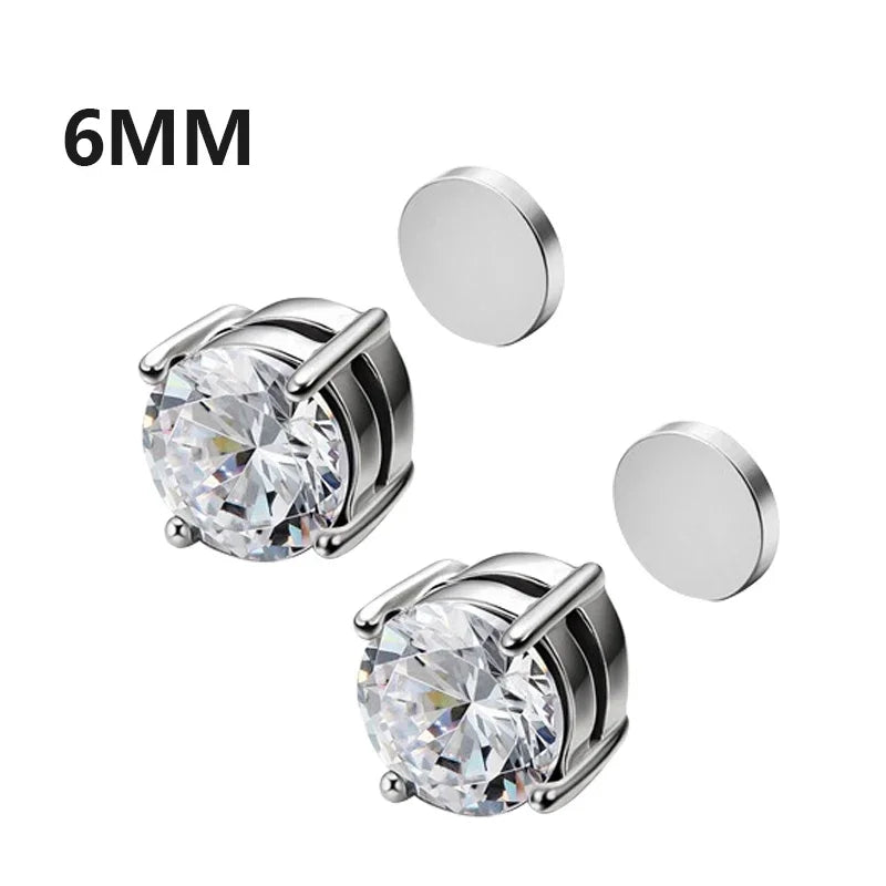 6 Pcset Crystal Strong Magnetic Ear Stud Clip Earrings for Men and Women Punk Round Zircon Magnet Earrings Non Piercing Jewelry